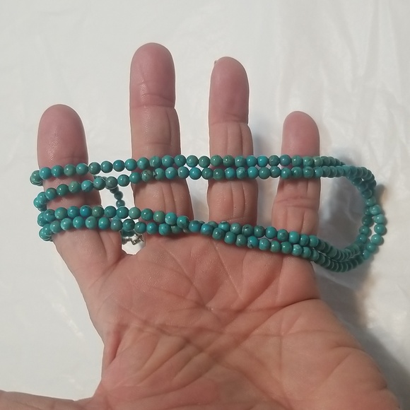 TURQUOISE BEAD NECKLACE, 36" With 925 SS Lobster Claw Clasp.  EUC, J#35 - Picture 2 of 4